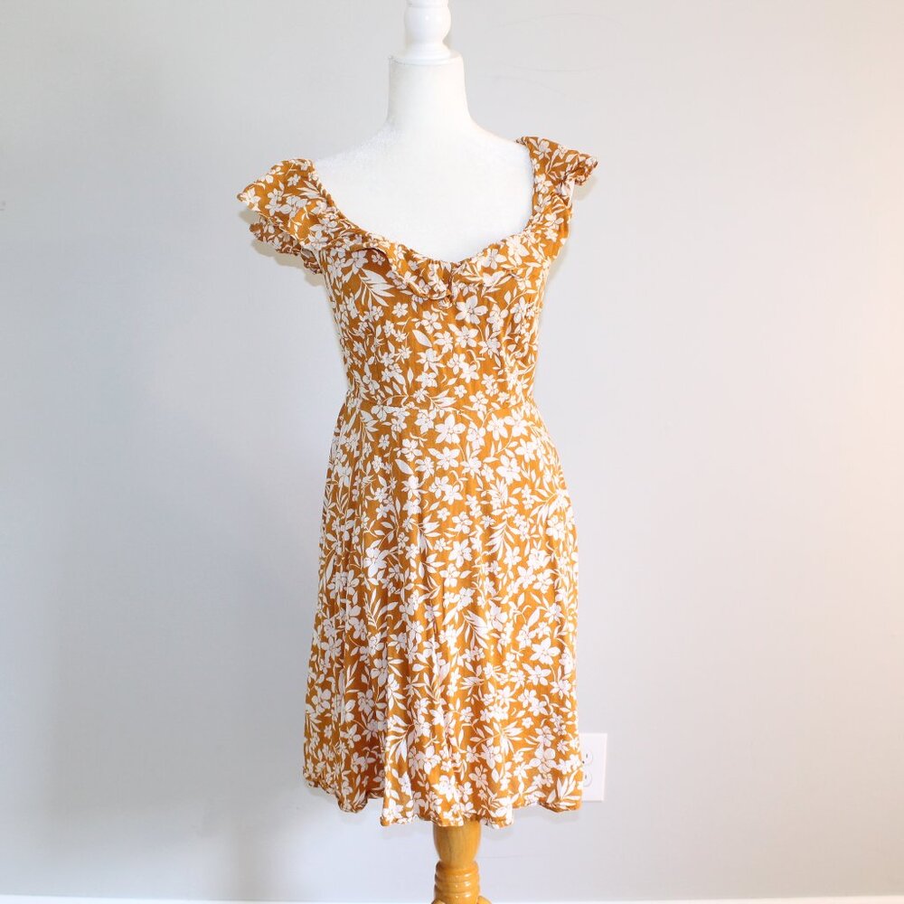 Old Navy Floral Mustard Yellow Dress Sz S
